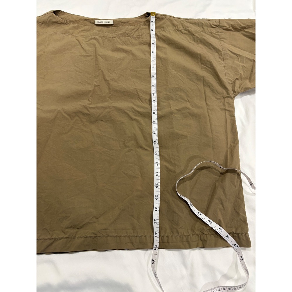 Black Crane Boat Neck Top Boxy Oversized Clay Tan Brown Size Small 100% Cotton - Picture 8 of 9